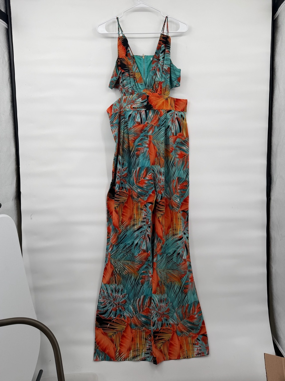 Fashion Nova blue orange cut out resort flowy jumpsuit